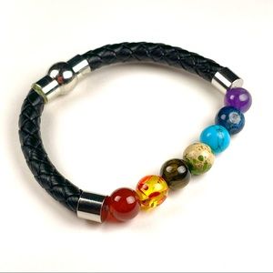 Natural stone leather cord chakras bracelet